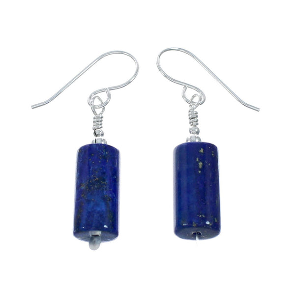 Native American Sterling Silver Lapis Bead Hook Dangle Earrings X11091